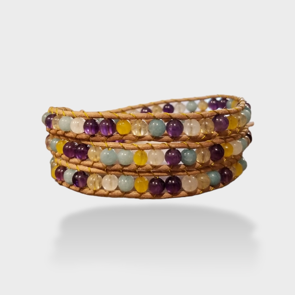 NEW Multi Semi-precious Gemstone 3 Wrap Bracelet